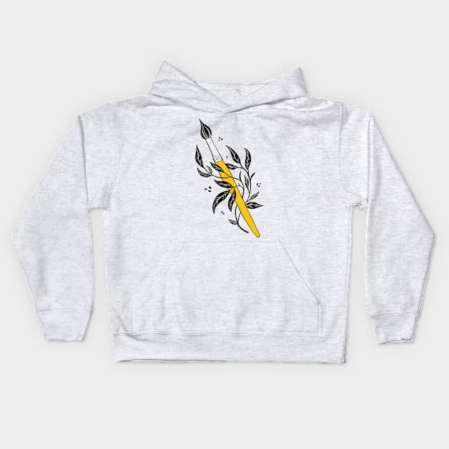 Yellow paintbrush - weapon of choice Kids Hoodie by Ellen Wilberg